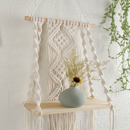 Bohemian Decor Wall Hanging Shelf Handmade Tapestry Cotton Rope Rack Plant Holder Home Decoration For Living Room Decor